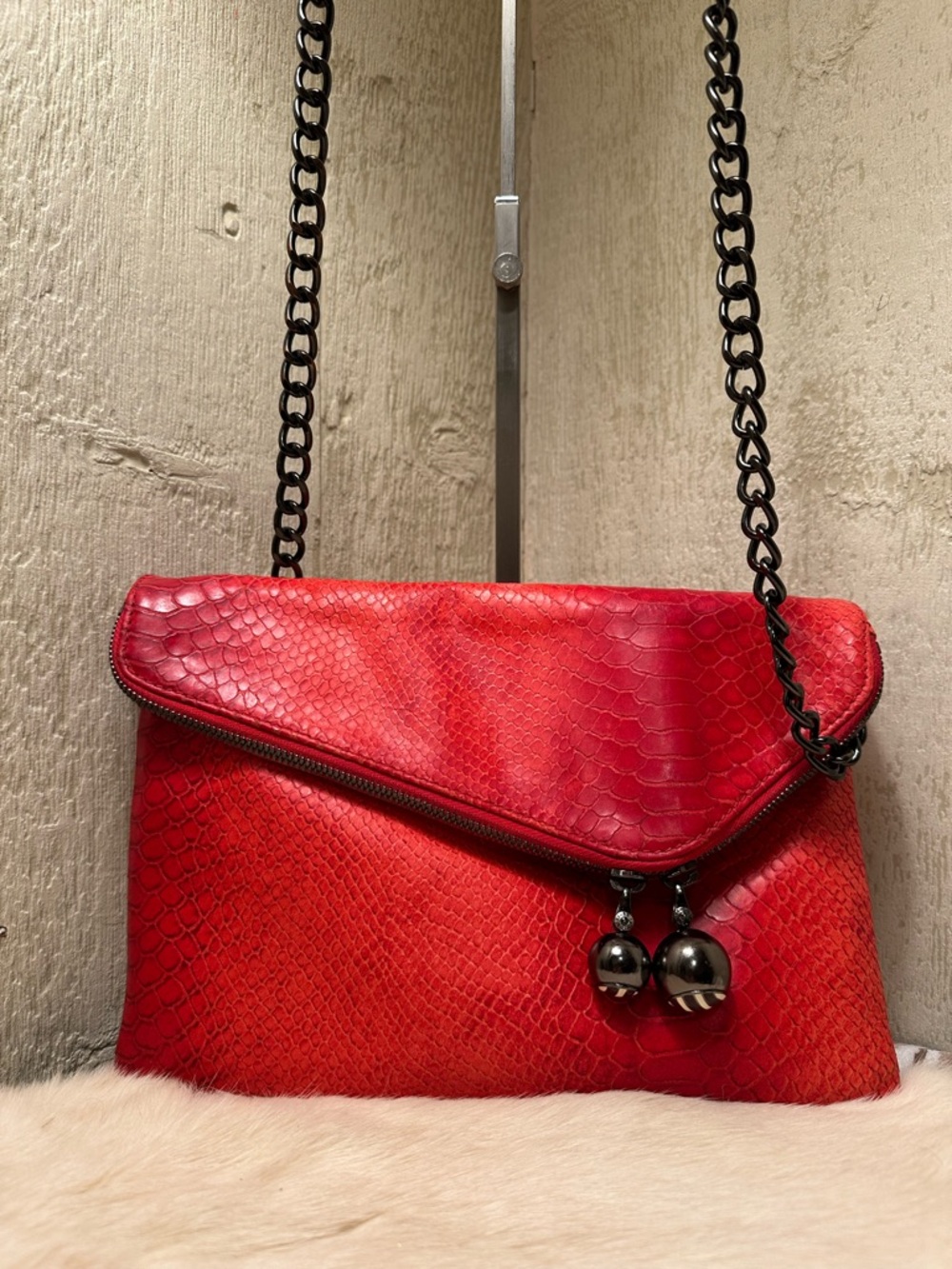 Henri Bendel Orange Python Leather Shoulder Bag with Balls